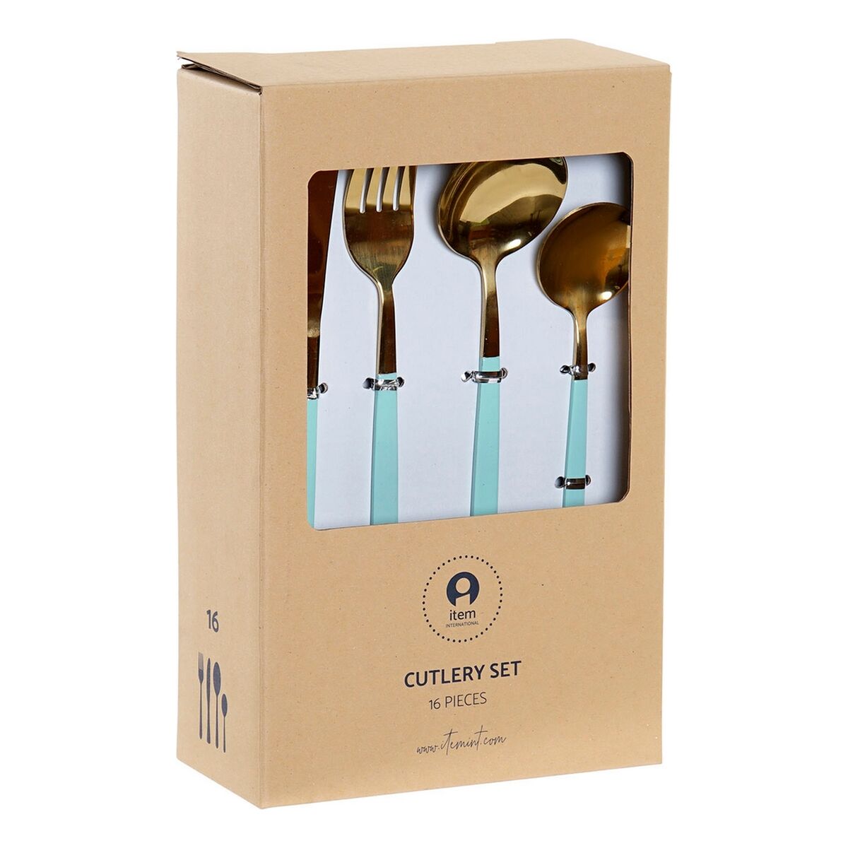 Bestick-set DKD Home Decor Grön Gyllene Rostfritt stål 1,5 x 0,5 x 22,3 cm 16 Delar - 2
