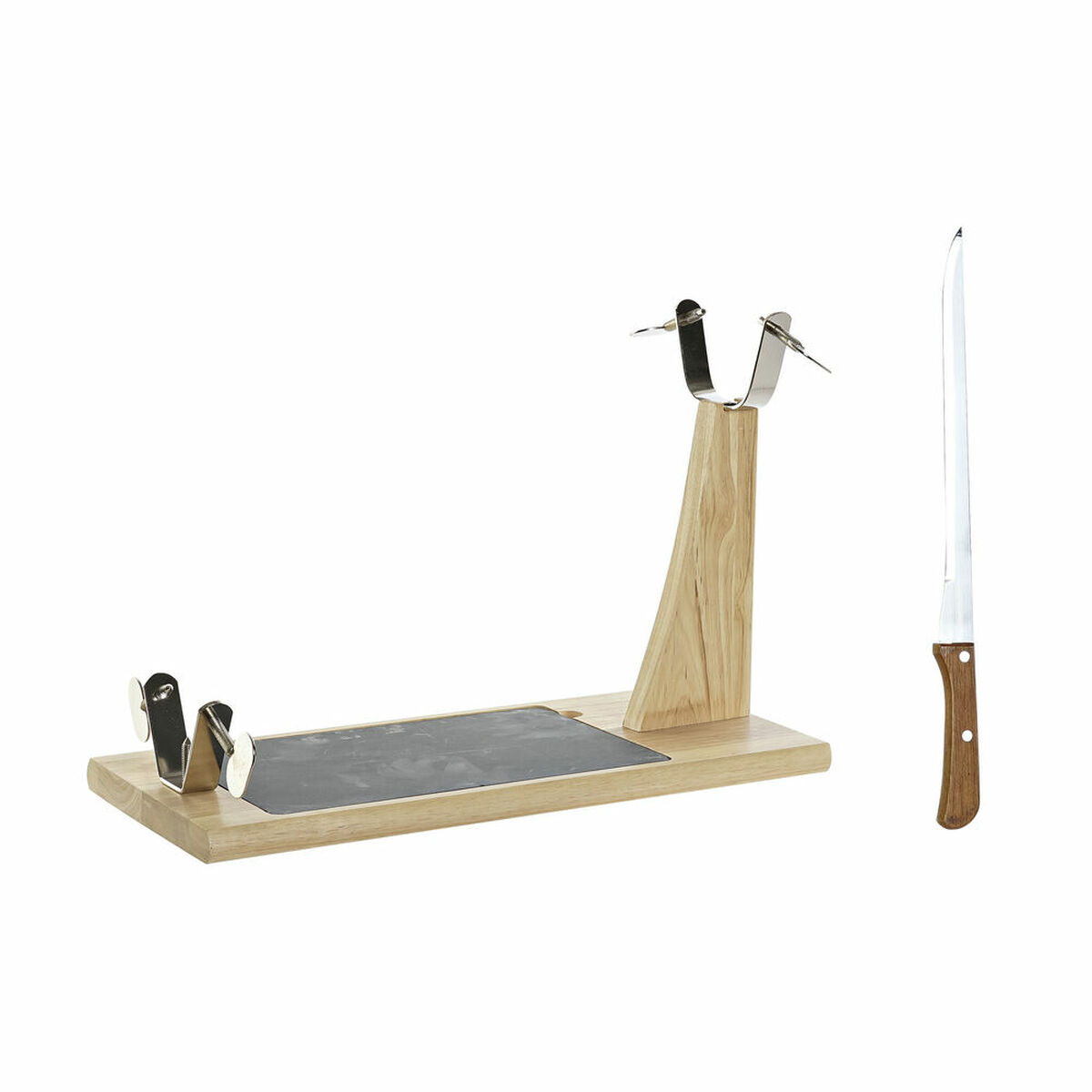 Spansk Skinkhållare i Trä DKD Home Decor Rostfritt stål Skiffer Järn Furu (36 x 3 x 1 cm) (44 x 20 x 31 cm) (2 pcs)