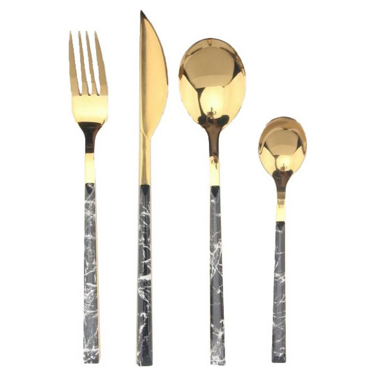Bestick-set DKD Home Decor Svart Gyllene Rostfritt stål 2 x 1,2 x 22,5 cm 16 Delar