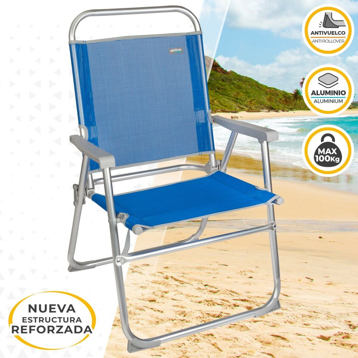 Strandstol Aktive Gomera Blå 48 x 88 x 50 cm Aluminium Hopfällbar (4 antal) - 10