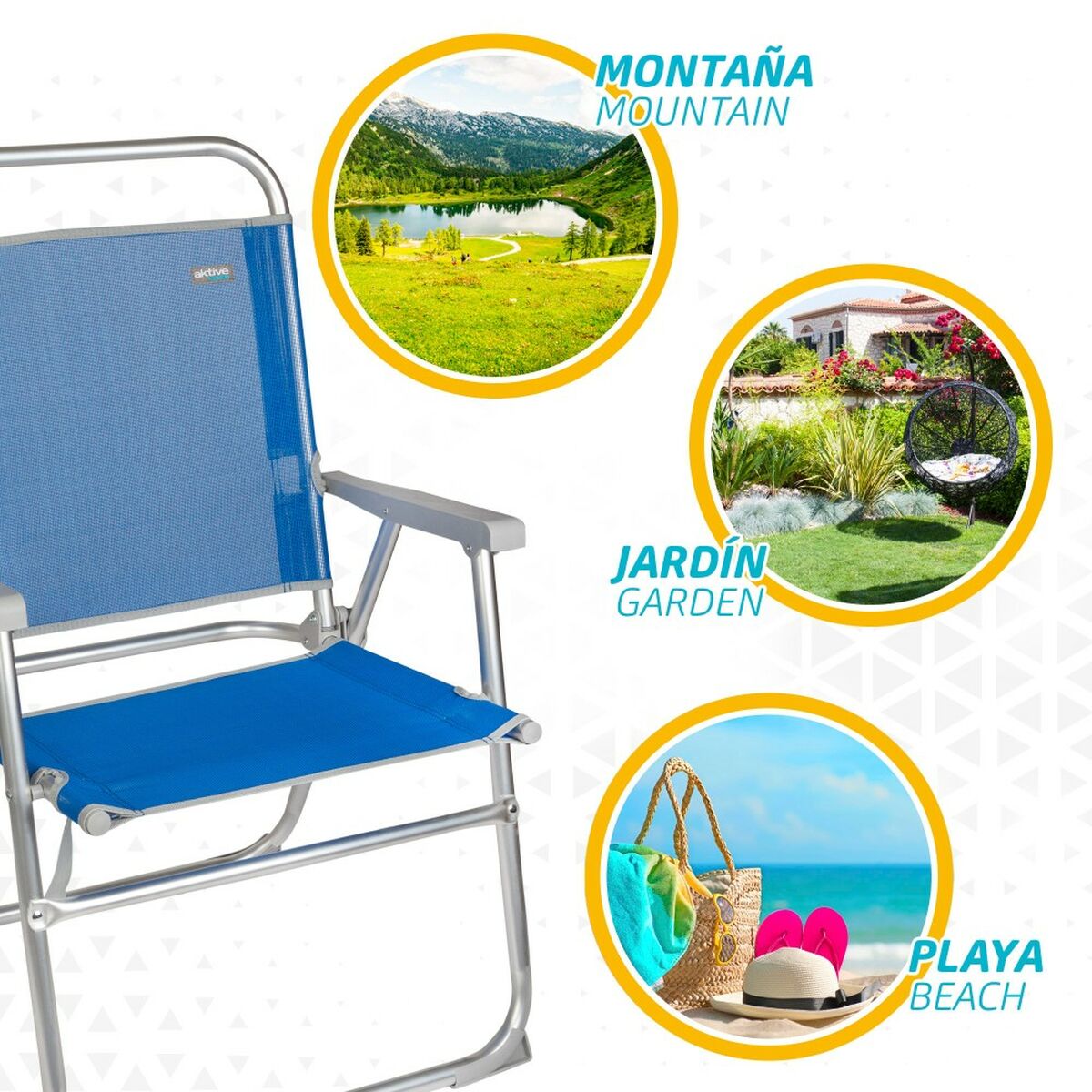 Strandstol Aktive Gomera Blå 48 x 88 x 50 cm Aluminium Hopfällbar (4 antal) - 6