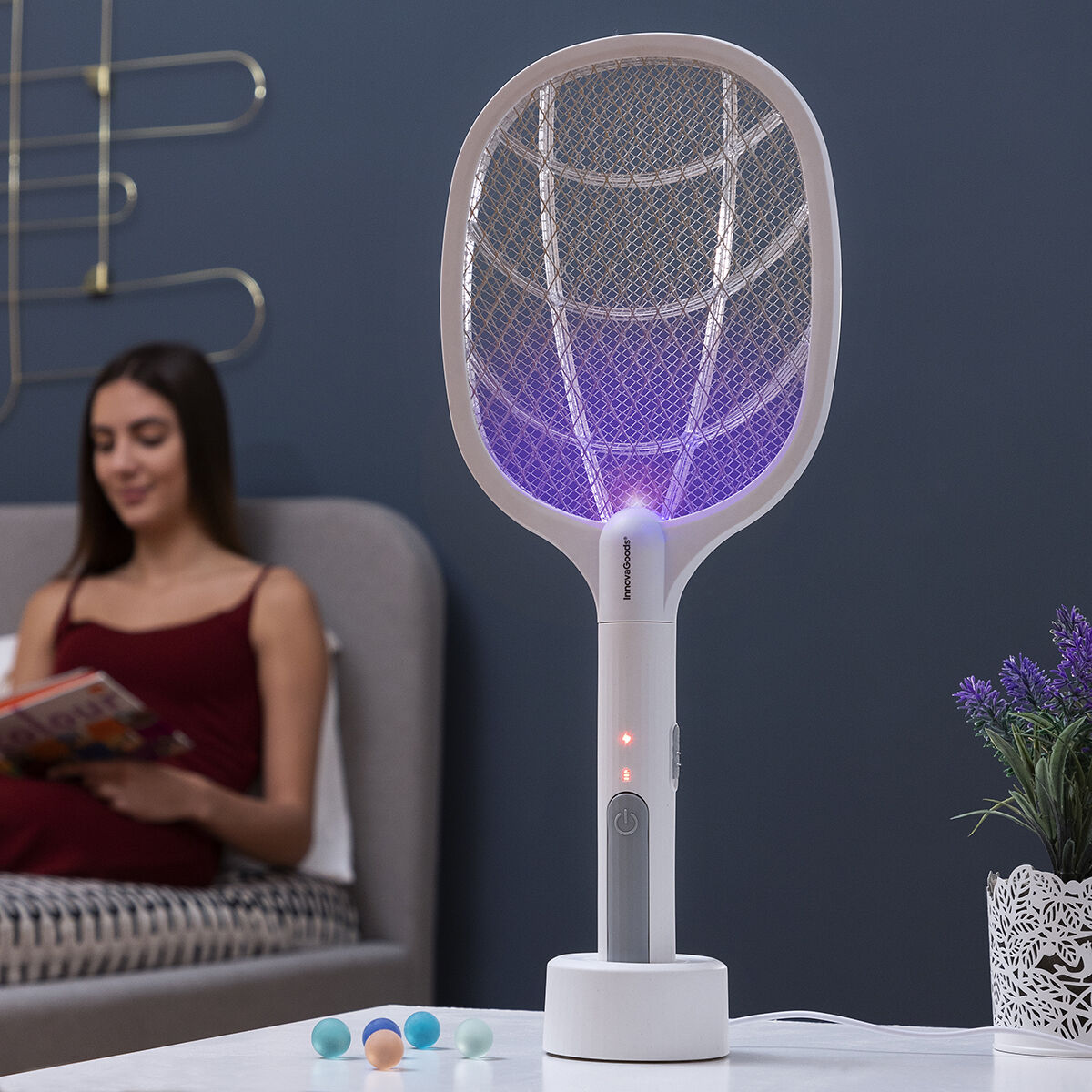2-i-1 Uppladdningsbart Insektsdödande Racket med UV-ljus KL Rak InnovaGoods - 6