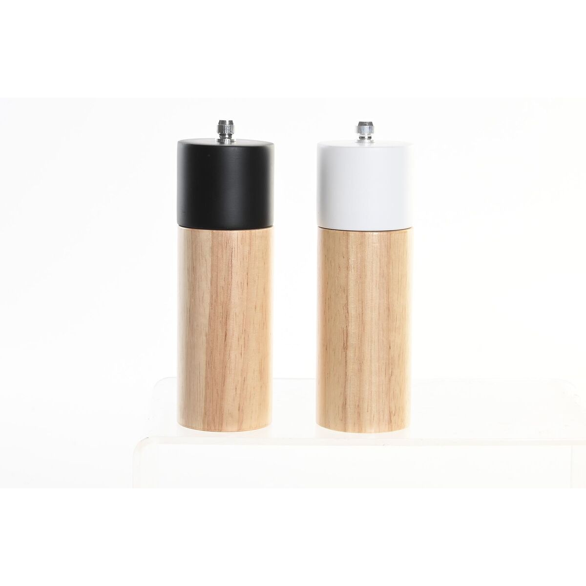 Salt-och-peppar-set DKD Home Decor 5 x 5 x 16 cm Keramik Svart Gummiträ Vit (2 antal)