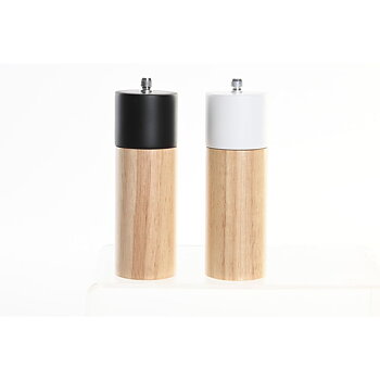 Salt-och-peppar-set DKD Home Decor 5 x 5 x 16 cm Keramik Svart Gummiträ Vit (2 antal)