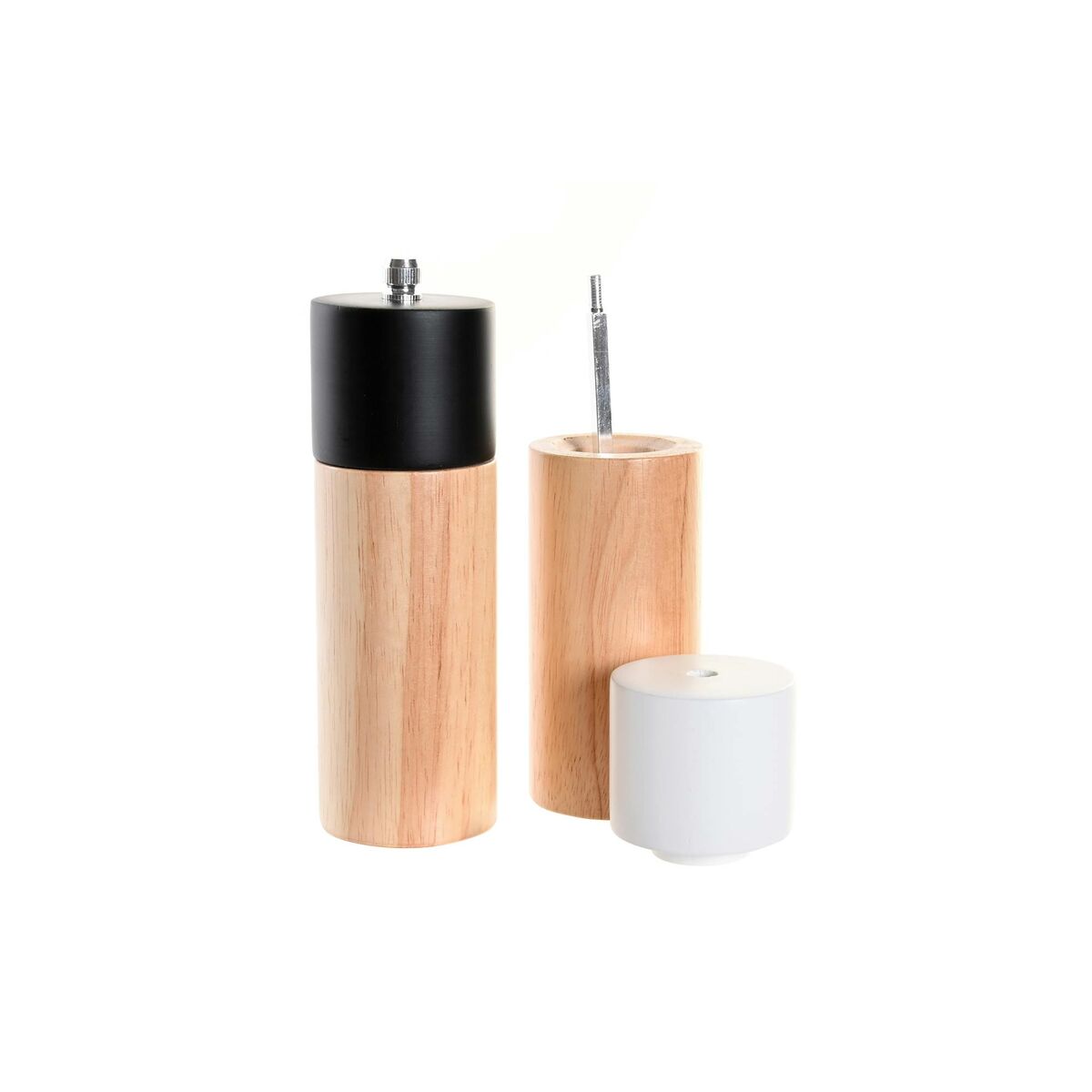Salt-och-peppar-set DKD Home Decor 5 x 5 x 16 cm Keramik Svart Gummiträ Vit (2 antal) - 3