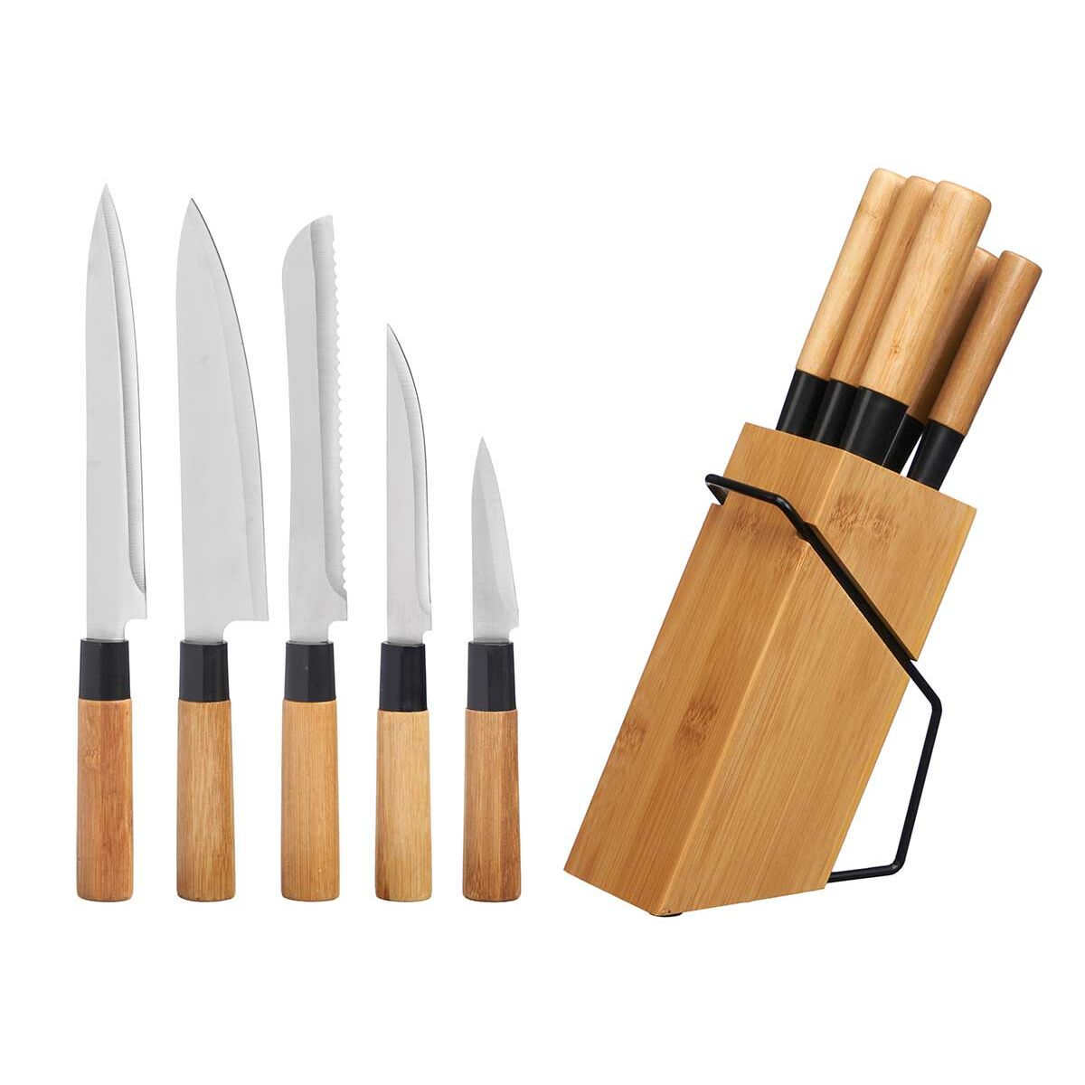 Knivset med trähållare Kinvara KT171028A 6PCS Naturell Bambu Stål (4 antal) - 2