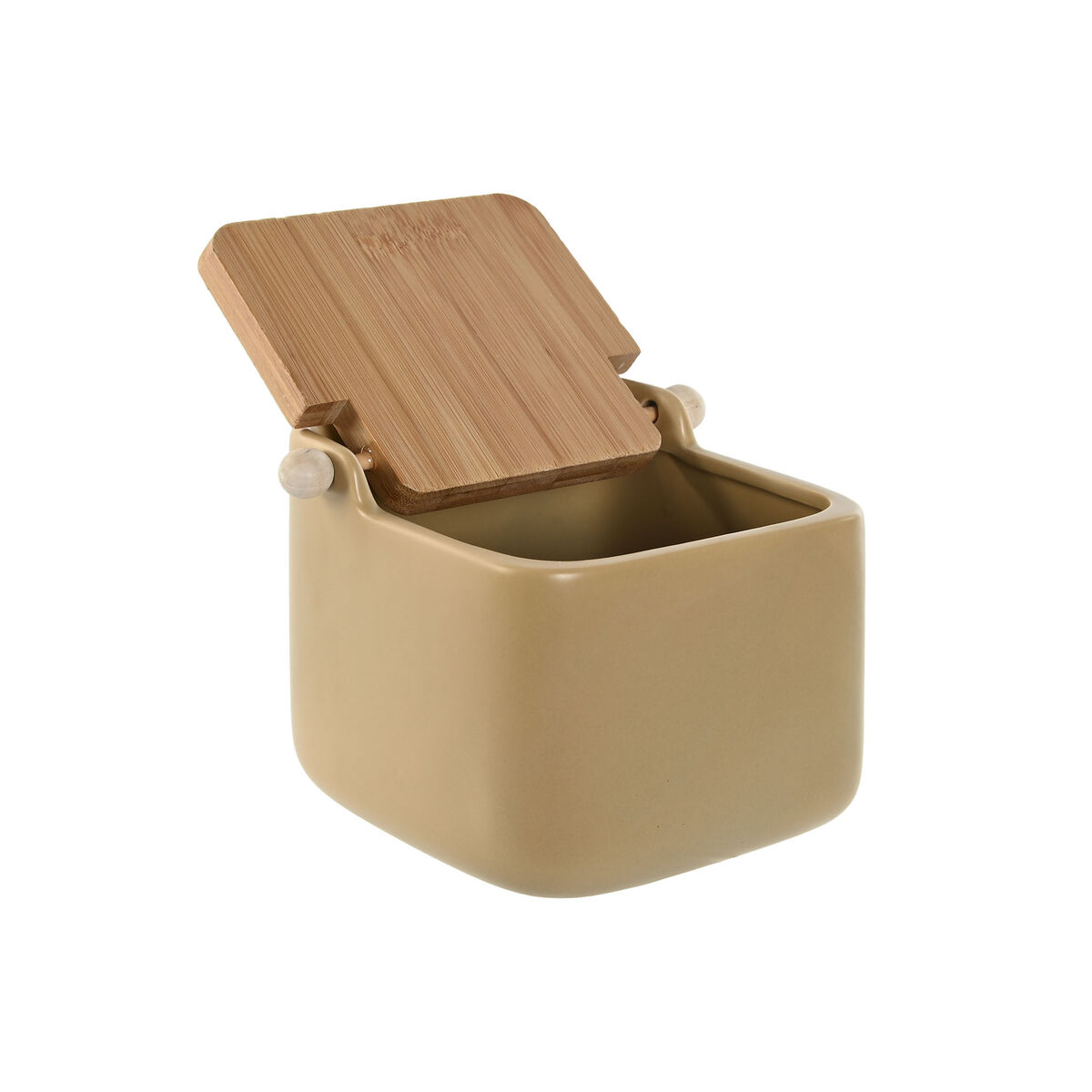Saltkar med lock Home ESPRIT Beige Grå Naturell Bambu Dolomite 15 x 12 x 11 cm (2 antal) - 2