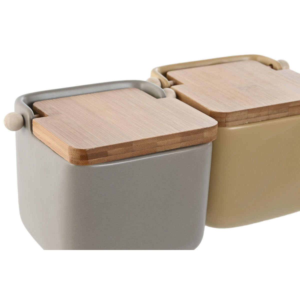 Saltkar med lock Home ESPRIT Beige Grå Naturell Bambu Dolomite 15 x 12 x 11 cm (2 antal) - 3