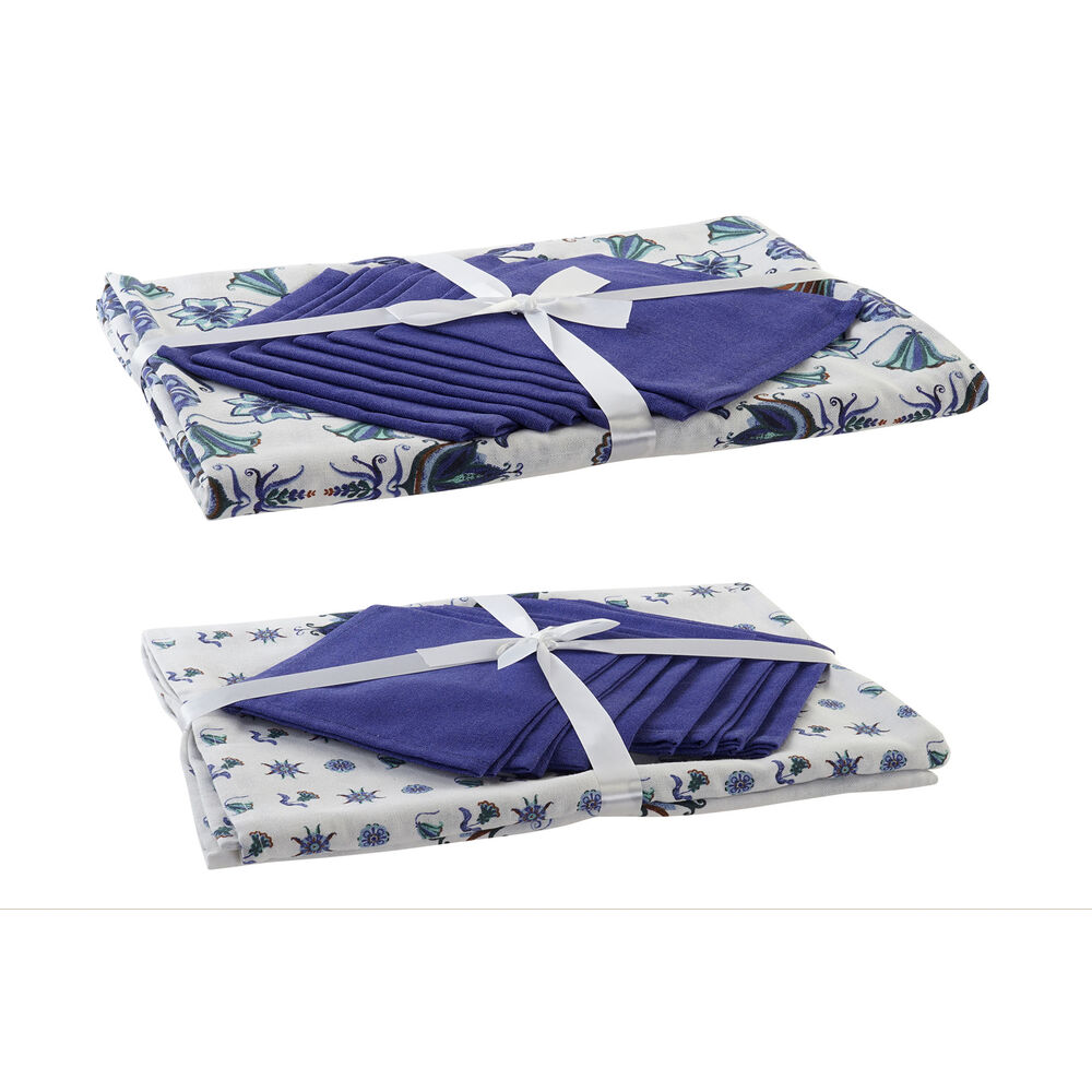 Dukar och servetter DKD Home Decor 150 x 250 x 0,5 cm Blå Vit (2 antal)