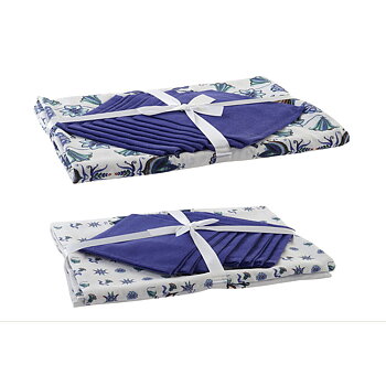 Dukar och servetter DKD Home Decor 150 x 250 x 0,5 cm Blå Vit (2 antal)