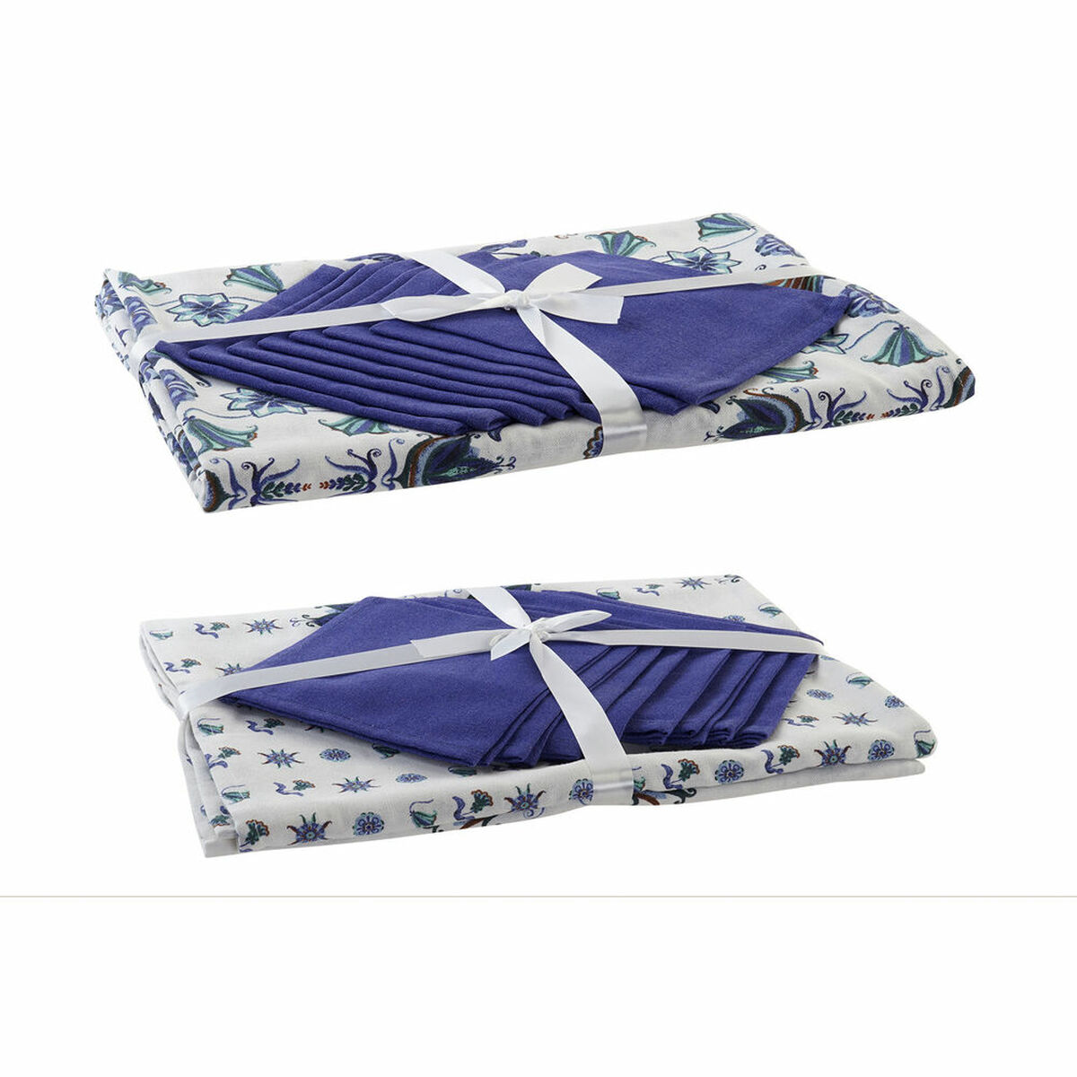 Dukar och servetter DKD Home Decor 150 x 250 x 0,5 cm Blå Vit (2 antal) - 3