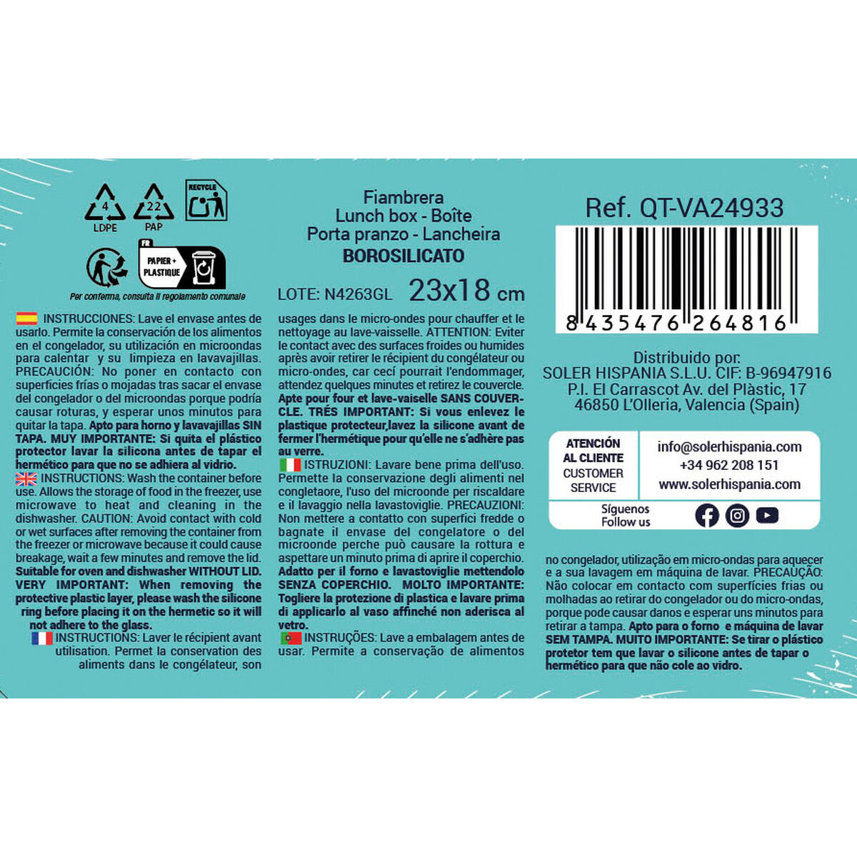 Hermetisk matlåda Quttin   Rektangulär 1,5 L 23 x 17,8 x 7,6 cm (6 antal) - 5