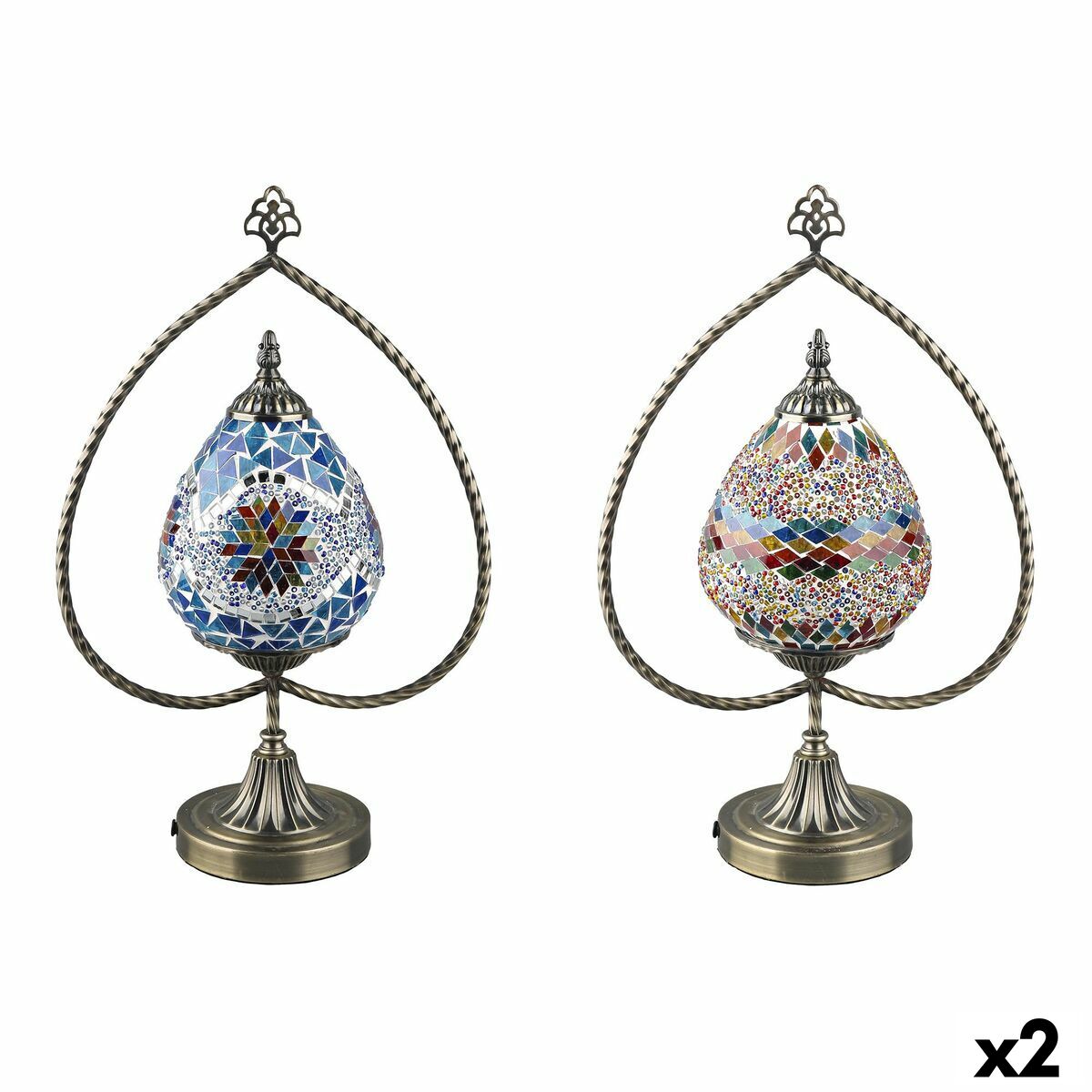 Bordslampa DKD Home Decor 32.5 x 16 x 47.5 cm 32,5 x 16 x 47,5 cm Glas Metall Multicolour 220 V 50 W (2 antal) - 4