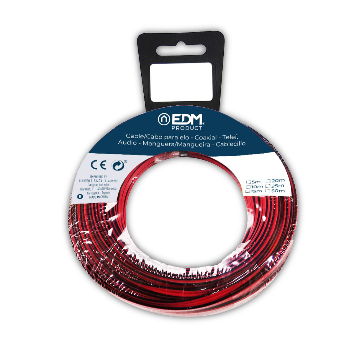 Ljudkabel EDM 28019 Svart Röd Röd/Svart 2 x 1,5 mm 15 m - 4