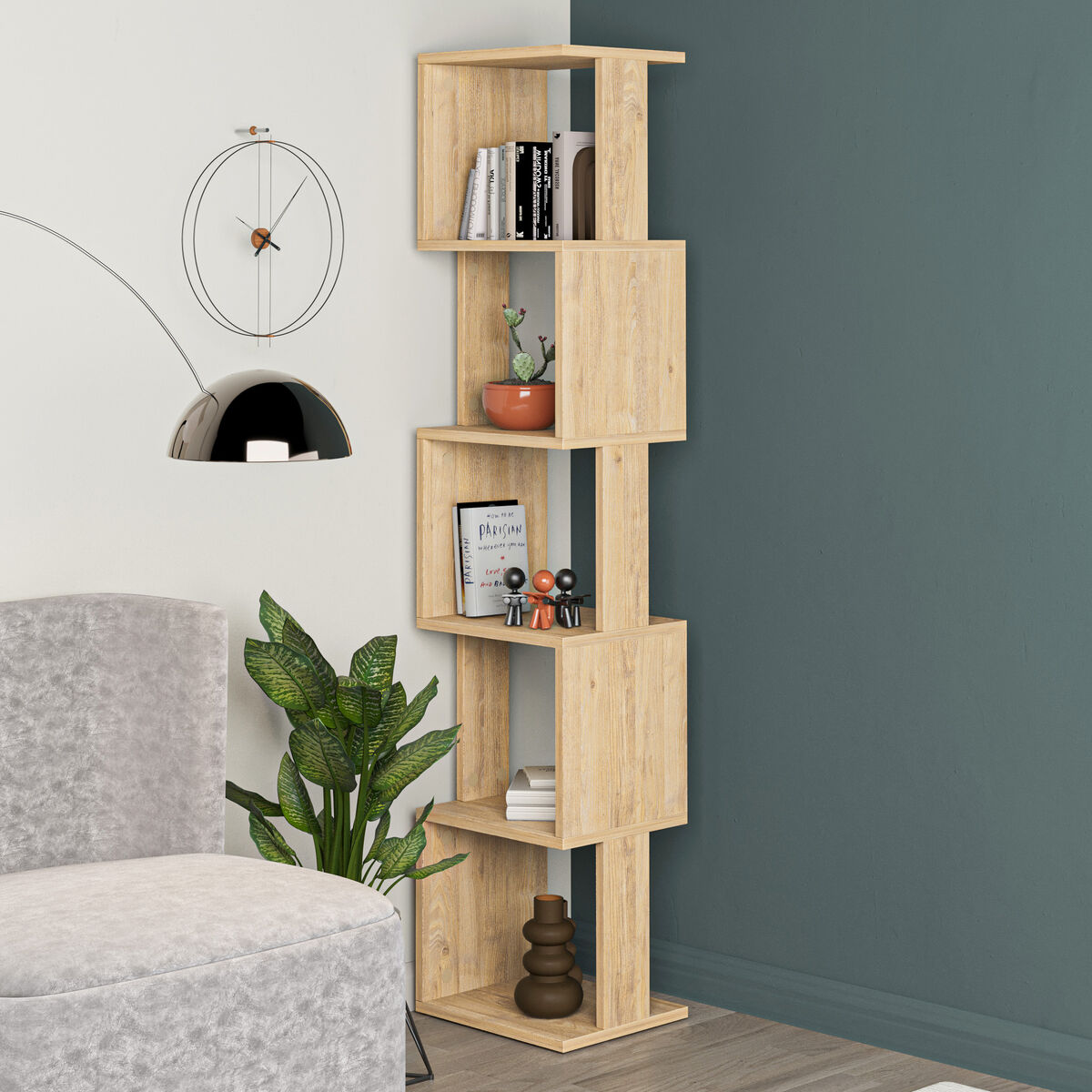 Vinkelhylla Alexandra House Living Tölgy Trä MDP 35 x 161 x 2 cm 5 Hyllor - 2