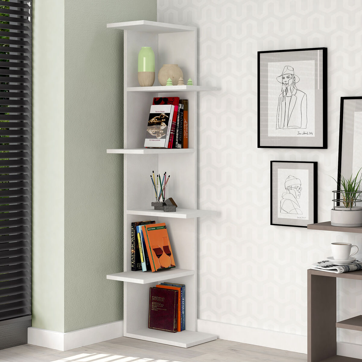 Vinkelhylla Alexandra House Living Vit Trä MDP 37 x 141 x 24 cm 4 Hyllor - 2