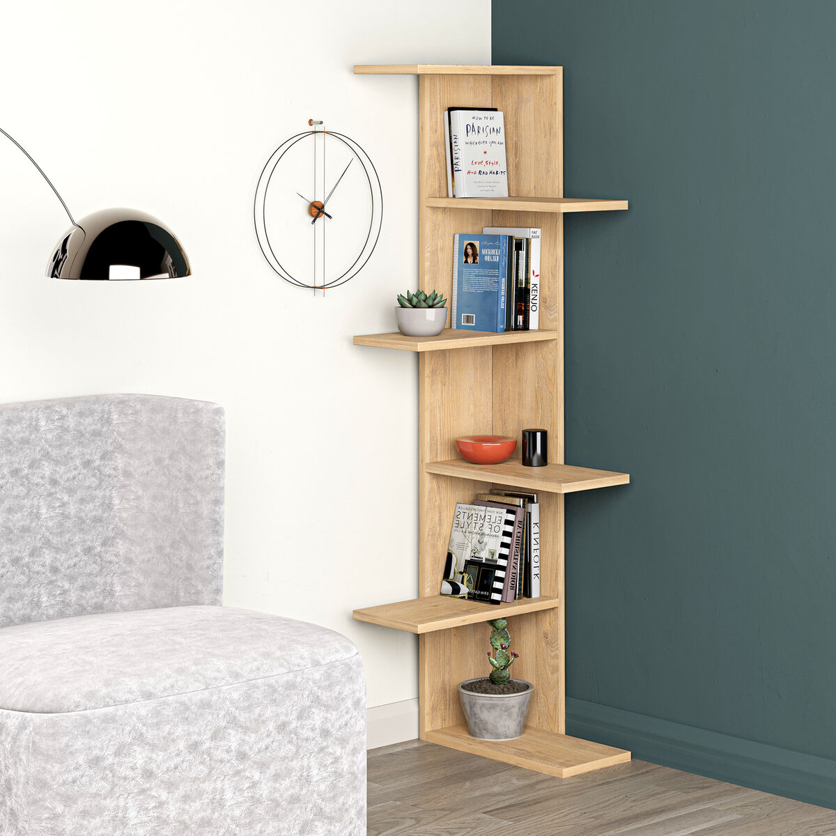 Vinkelhylla Alexandra House Living Tölgy Trä MDP 37 x 141 x 24 cm 4 Hyllor - 2