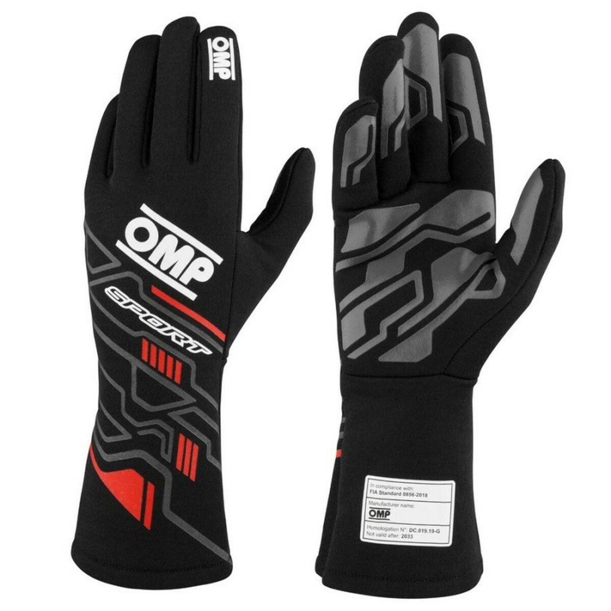 Karting Gloves OMP MY2025 Svart Röd FIA 8856-2018