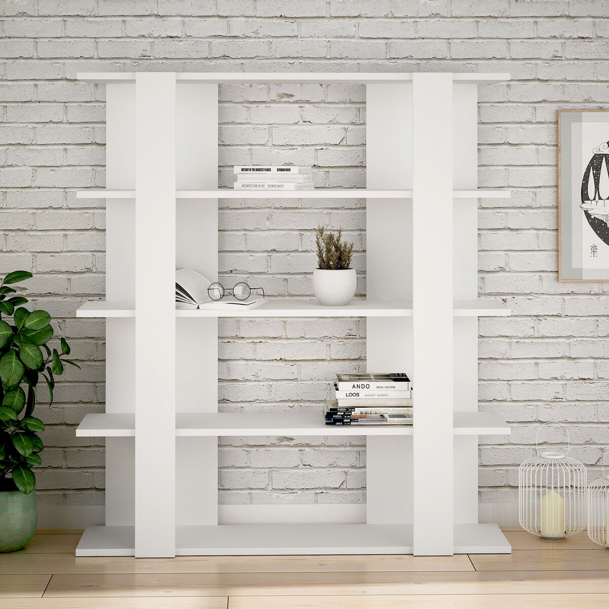 Bokhandel Alexandra House Living Vit Trä MDP 110 x 122 x 29 cm 4 Hyllor - 2