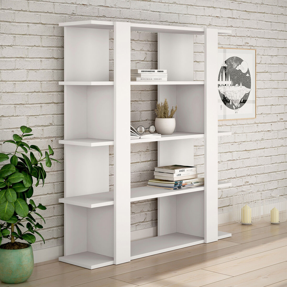 Bokhandel Alexandra House Living Vit Trä MDP 110 x 122 x 29 cm 4 Hyllor - 3