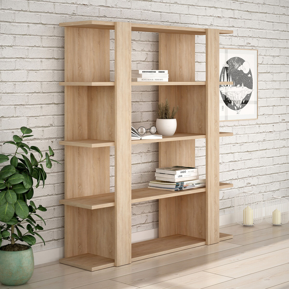 Bokhandel Alexandra House Living Tölgy Trä MDP 110 x 122 x 29 cm 4 Hyllor - 3