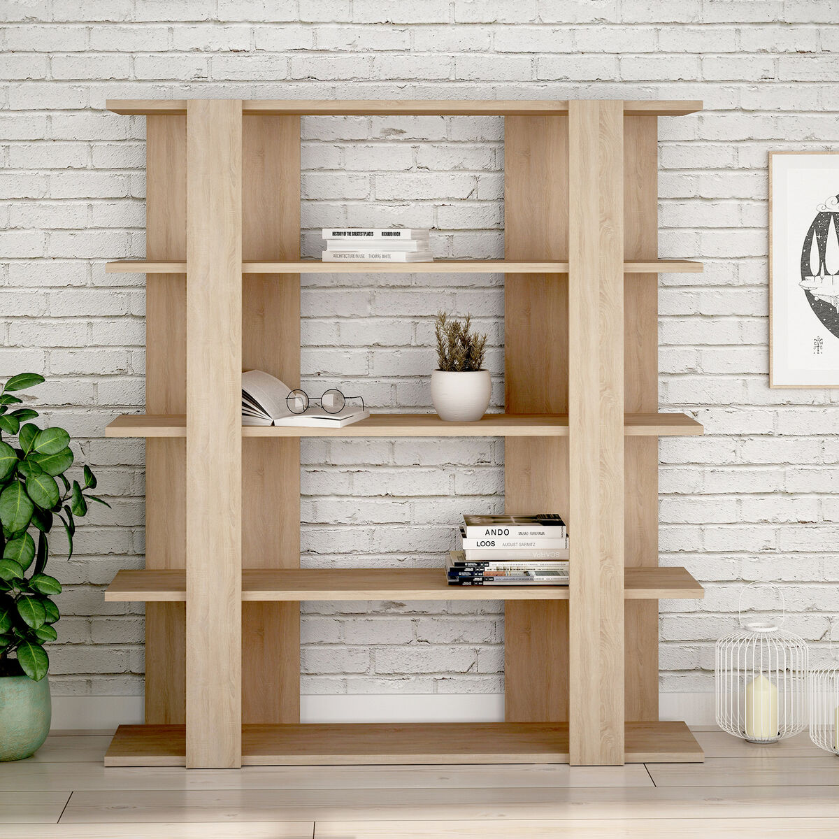 Bokhandel Alexandra House Living Tölgy Trä MDP 110 x 122 x 29 cm 4 Hyllor - 2