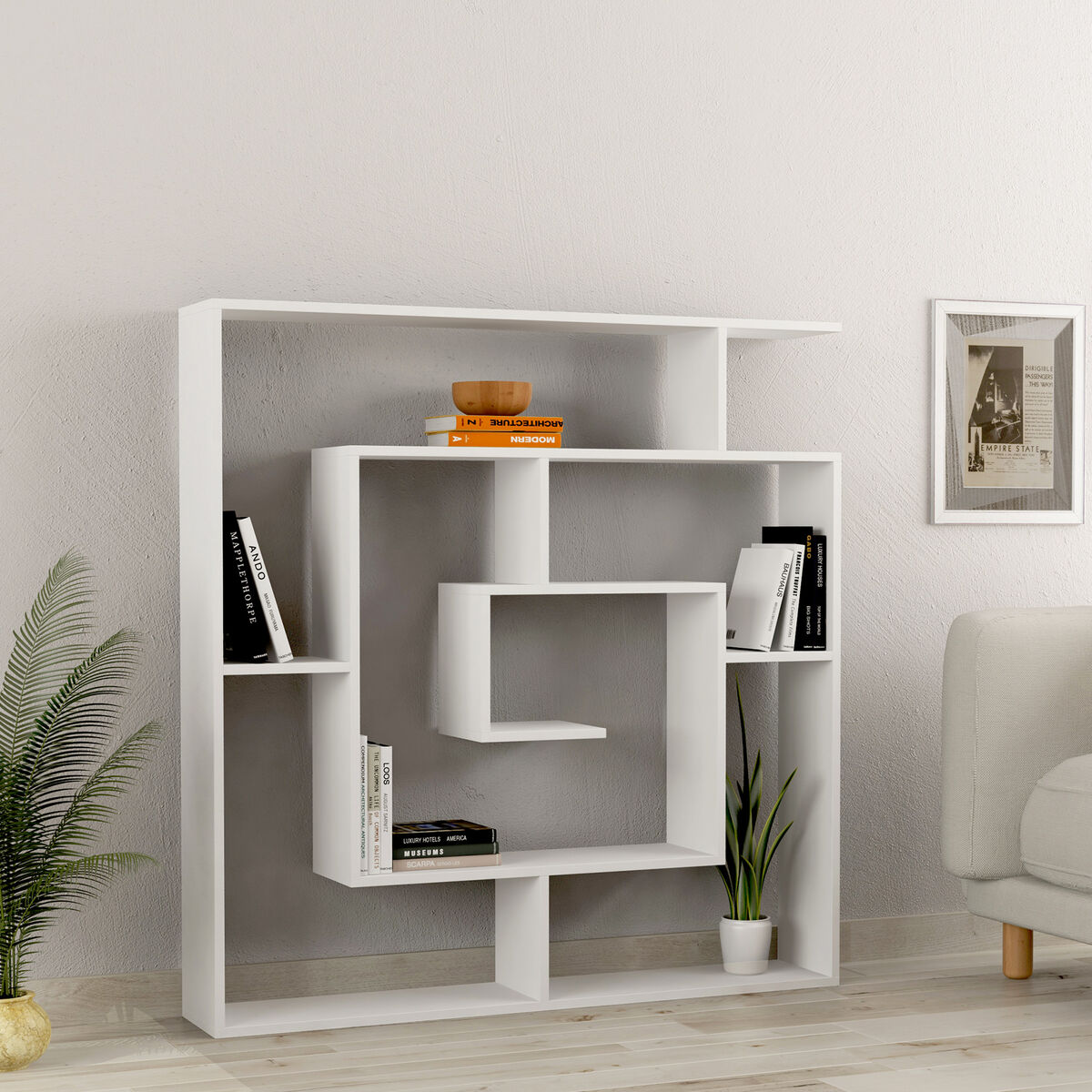 Bokhylla Alexandra House Living Vit Trä MDP 125 x 129 x 22 cm Labyrint - 2