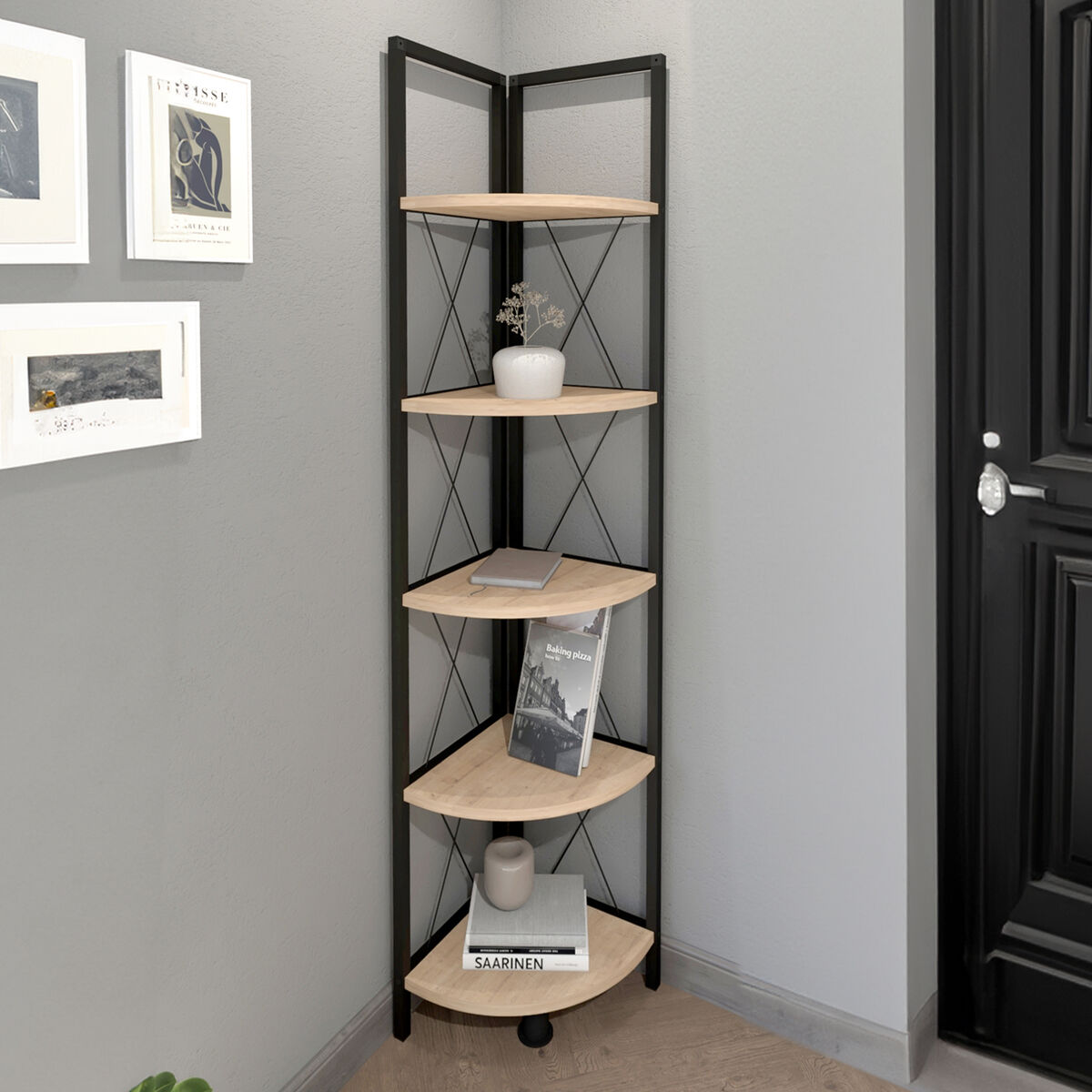 Vinkelhylla Alexandra House Living Svart Tölgy Metall Trä MDP 67 x 159 x 33 cm 4 Hyllor industriell - 2