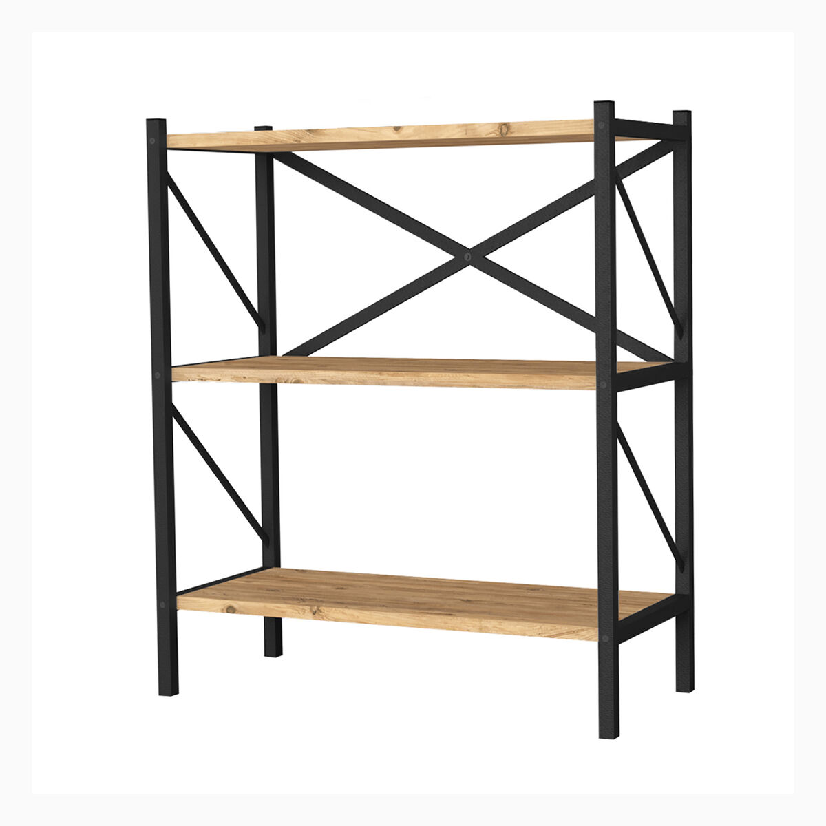 Bokhandel Alexandra House Living Svart Tölgy Metall Trä MDP 66 x 85 x 34 cm industriell 3 Hyllor