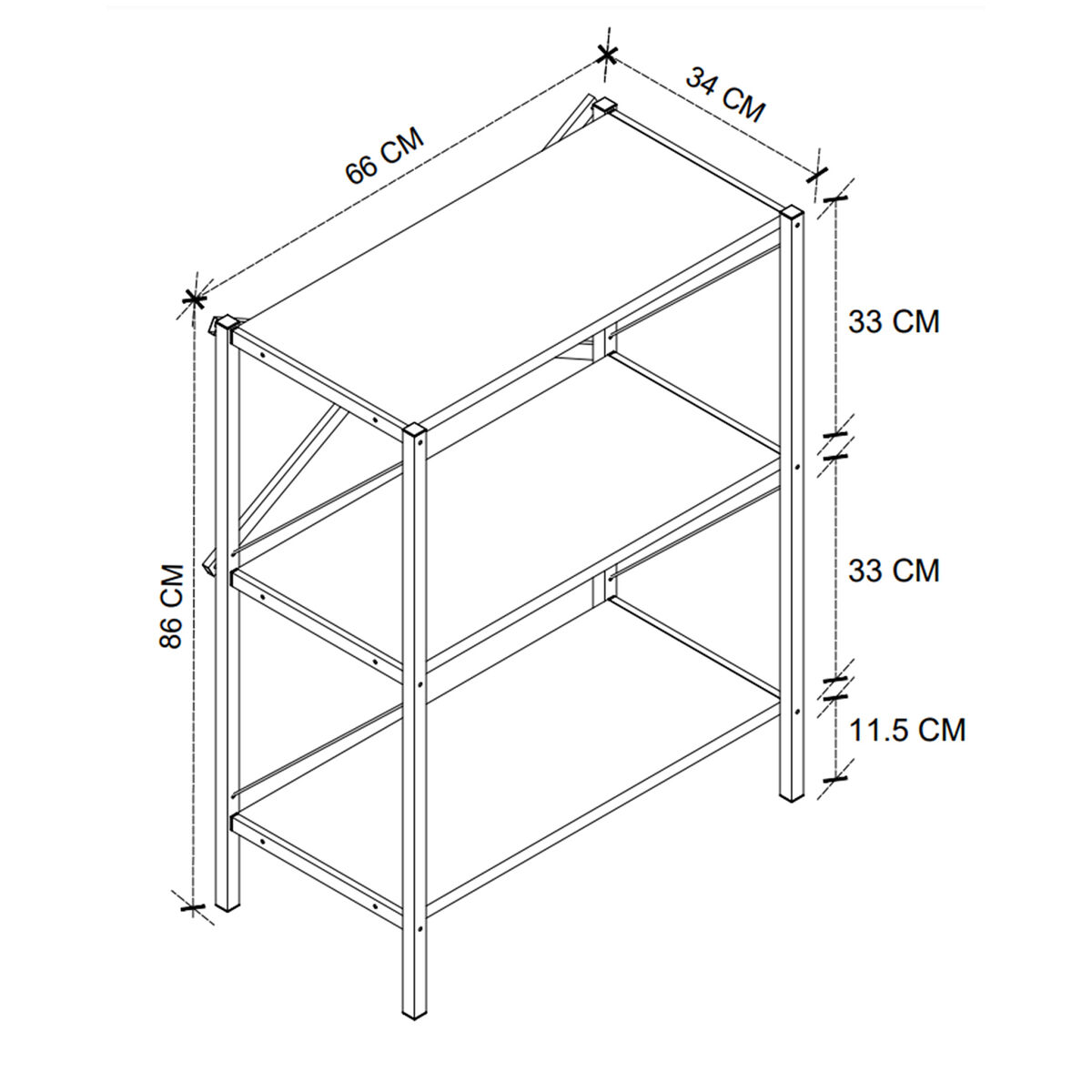 Bokhandel Alexandra House Living Svart Tölgy Metall Trä MDP 66 x 85 x 34 cm industriell 3 Hyllor - 5