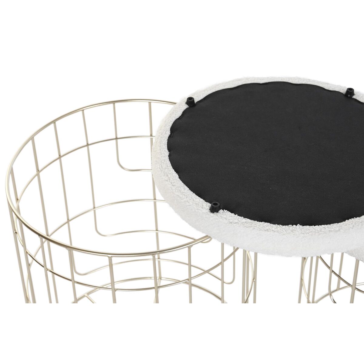 Fotpall DKD Home Decor Beige Gyllene Metall Polyester Vit Modern (38 x 38 x 44 cm) (35 x 35 x 40 cm) - 3