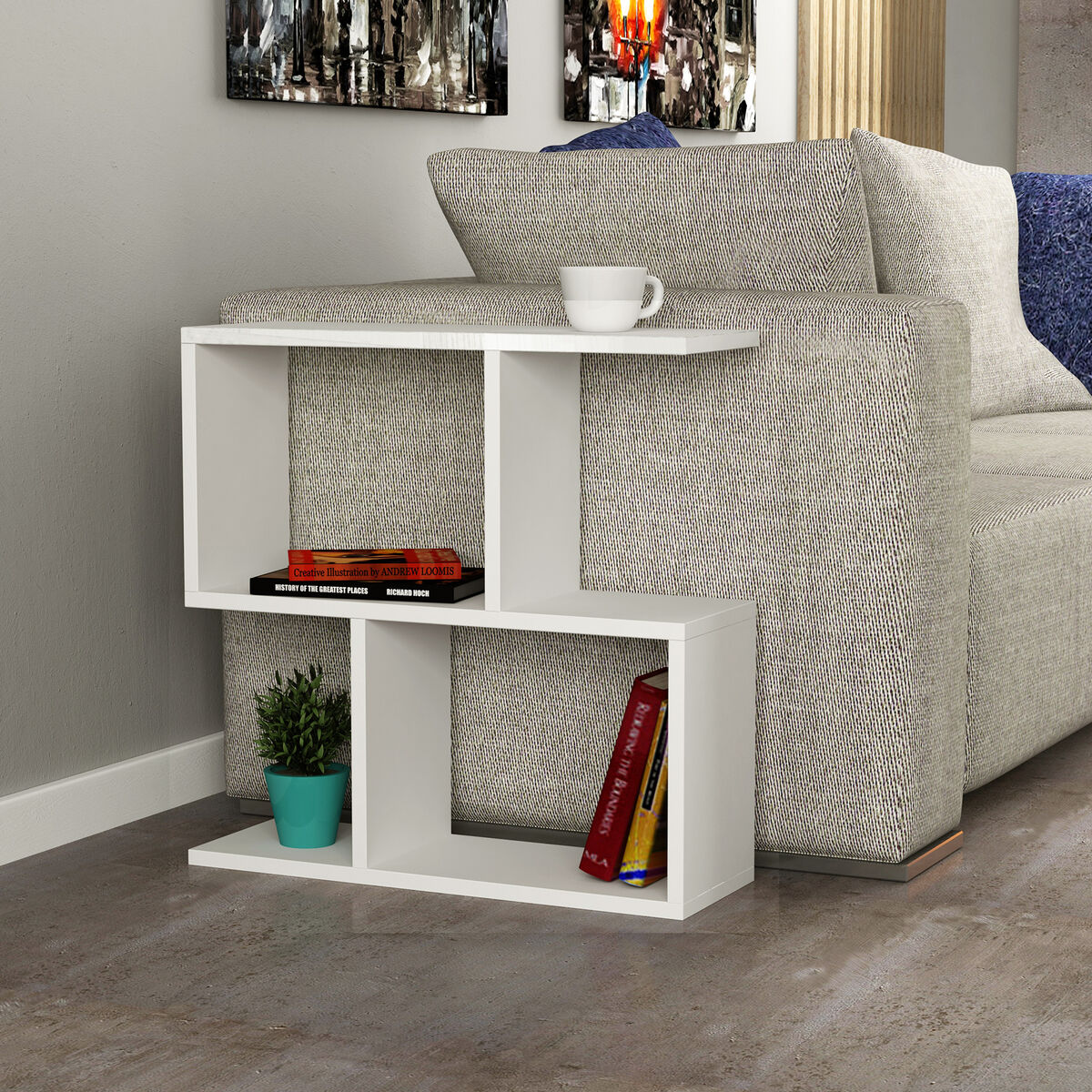 Bokhylla Alexandra House Living Vit Trä MDP 60 x 60 x 19 cm - 2