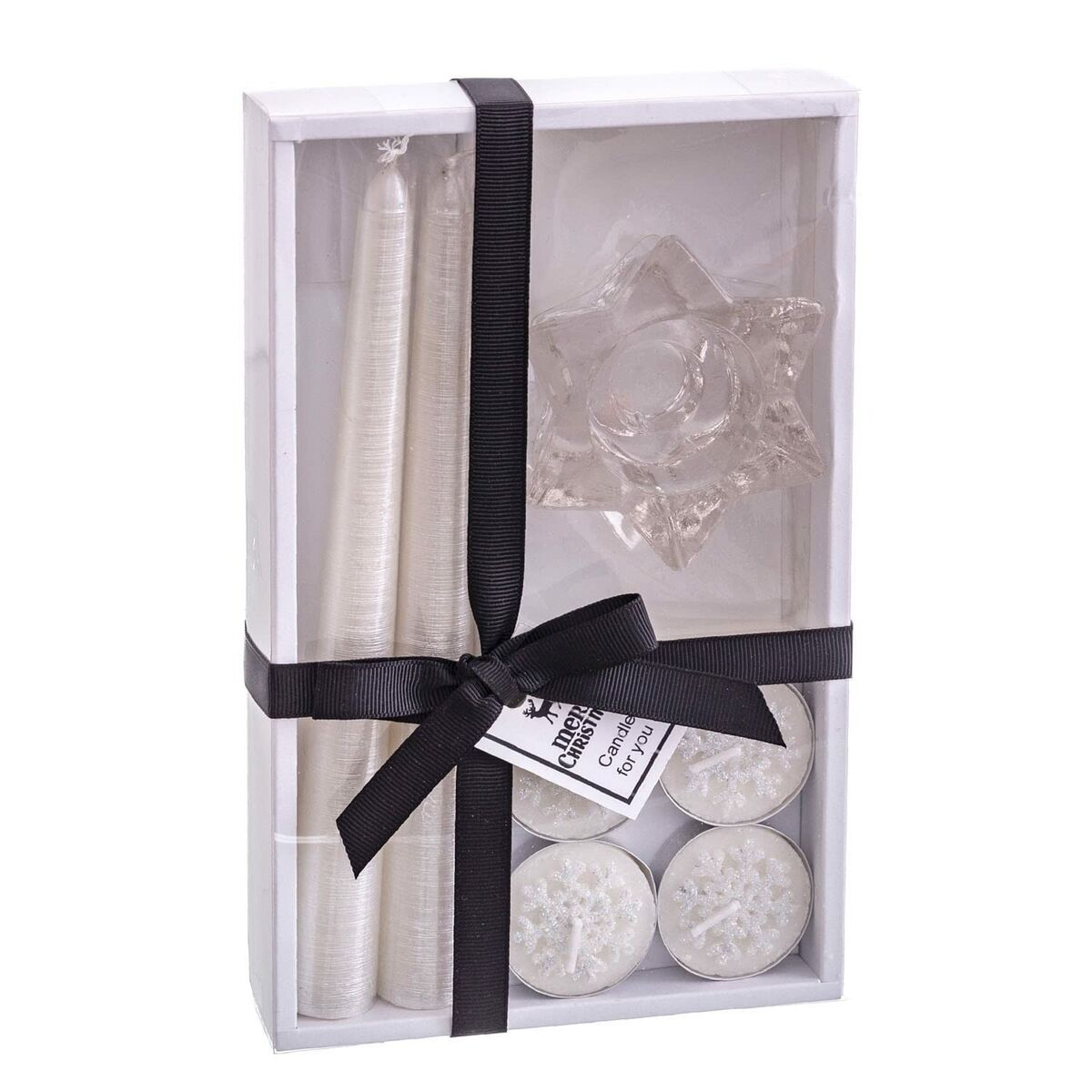 Rund ljsstake med stöd Jul Vit Glas Paraffin 21,7 x 13,3 x 3,8 cm - 4