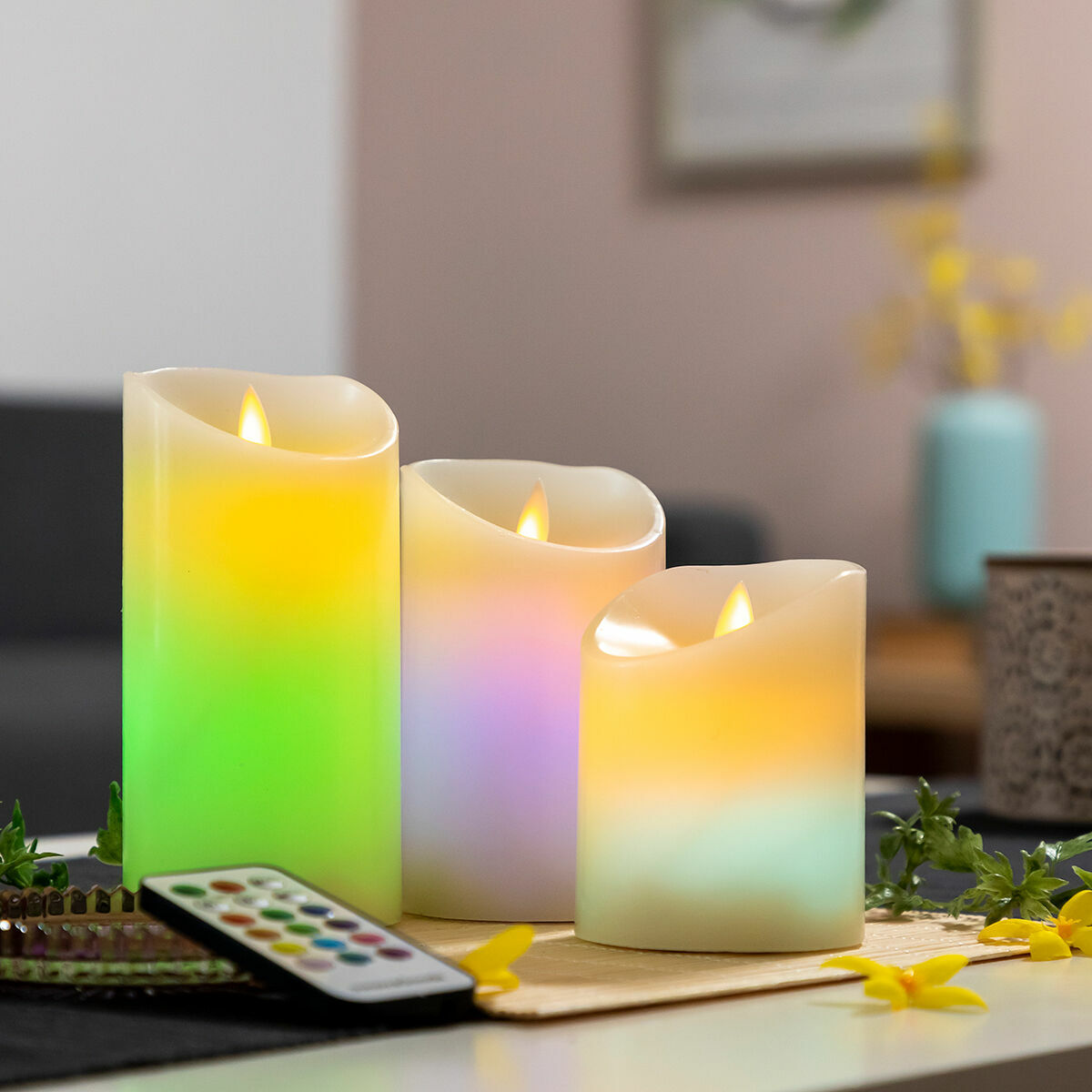 Flerfärgade LED-ljus med flimrande flammeffekt och fjärrkontroll Lendles InnovaGoods 3 antal - 3