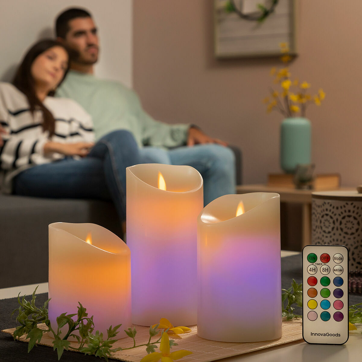 Flerfärgade LED-ljus med flimrande flammeffekt och fjärrkontroll Lendles InnovaGoods 3 antal - 13