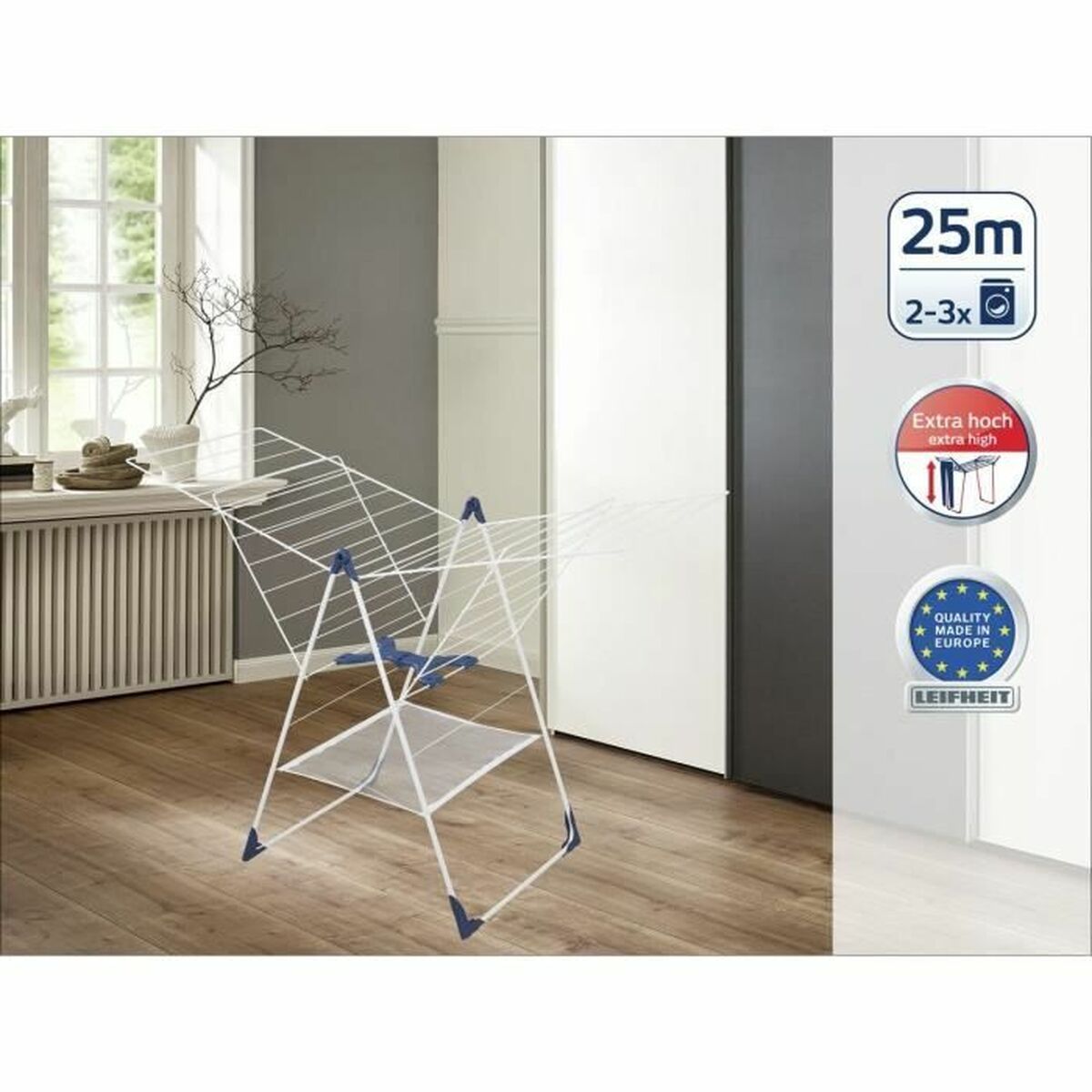 Torklina Leifheit Roma Classic Flex 250 Vit Plast - 3