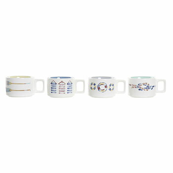 Set med kaffekoppar DKD Home Decor Blå Multicolour Metall Dolomite 260 ml