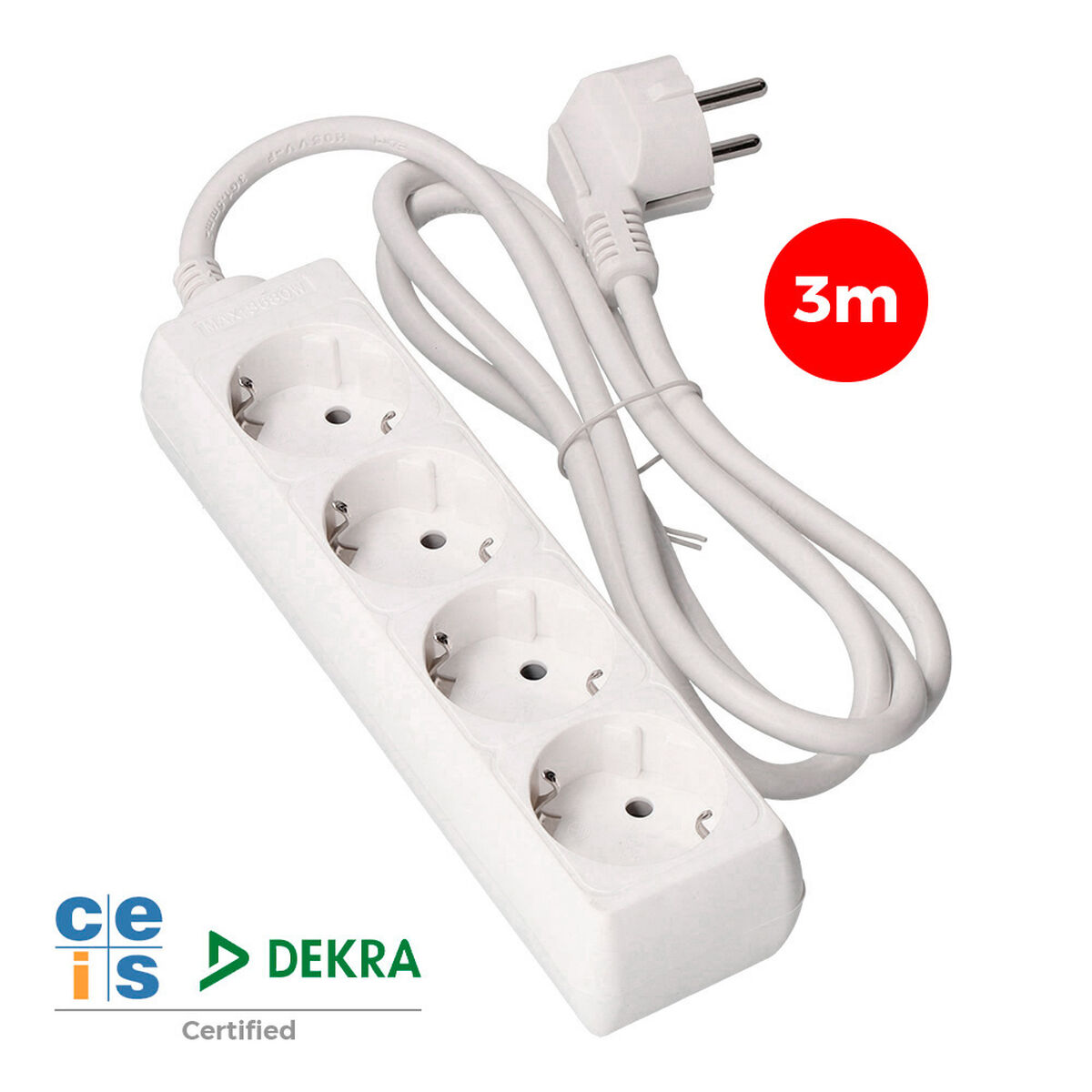 Ellist 4 Tomas-uttag utan brytare EDM 41034 Schuko (3 m) - 3