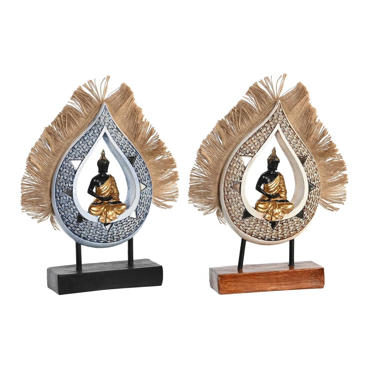 Prydnadsfigur DKD Home Decor 18,5 x 5,6 x 30,5 cm Beige Blå Buddha Orientalisk (2 antal) - 3