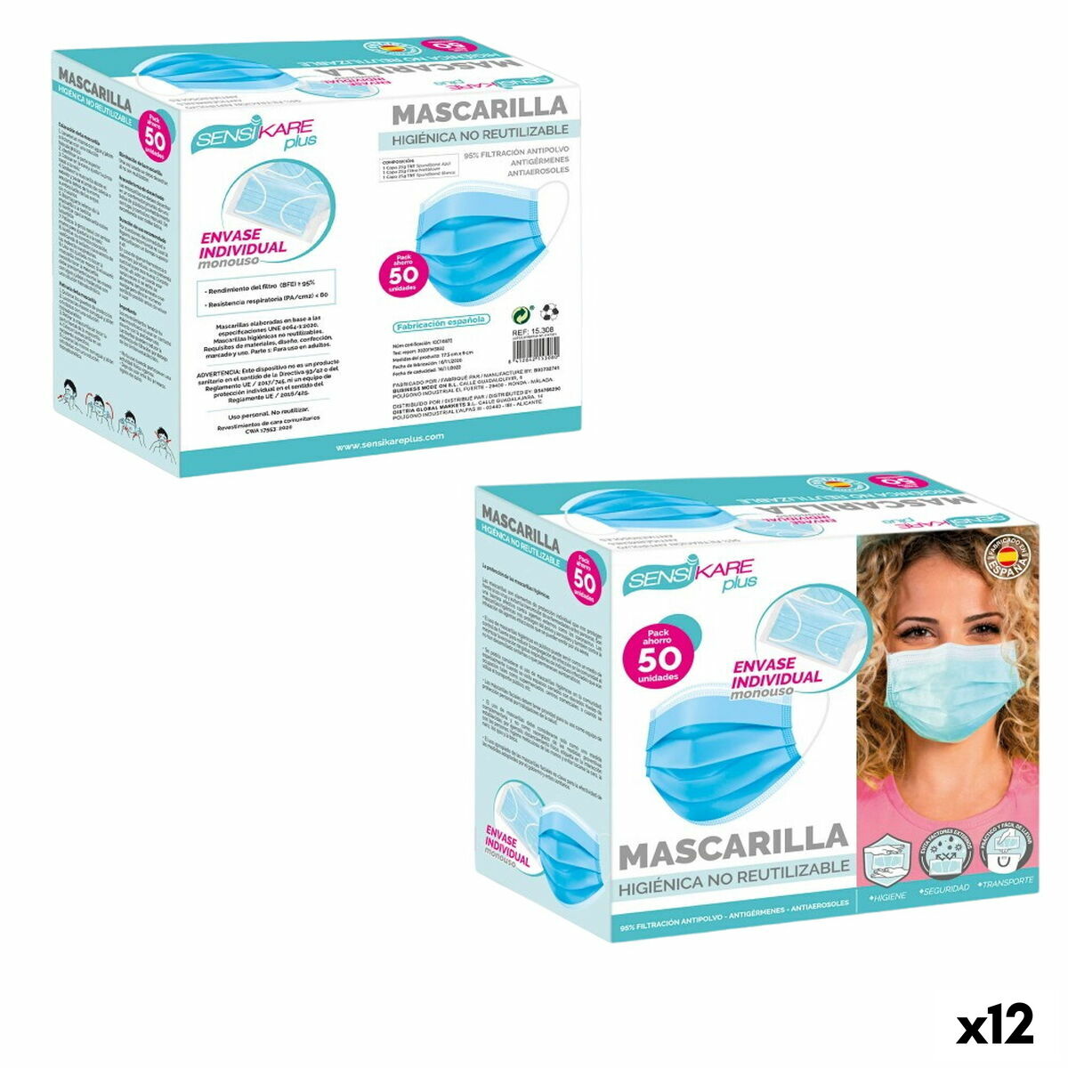 Box of hygienic masks SensiKare 50 Delar (12 antal) - 8