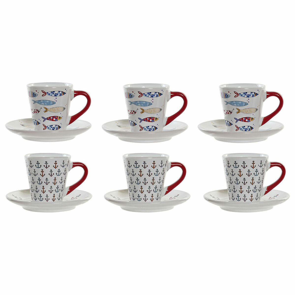 Set med kaffekoppar DKD Home Decor Multicolour Metall Stengods 130 ml - 5