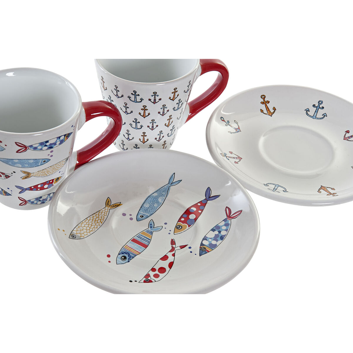 Set med kaffekoppar DKD Home Decor Multicolour Metall Stengods 130 ml - 4