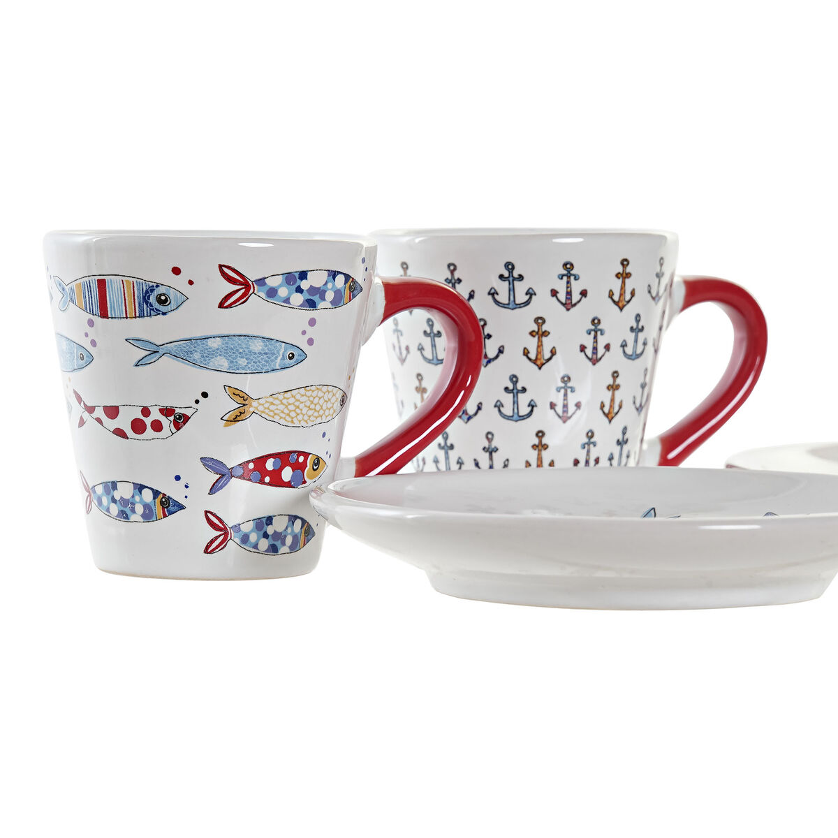 Set med kaffekoppar DKD Home Decor Multicolour Metall Stengods 130 ml - 3