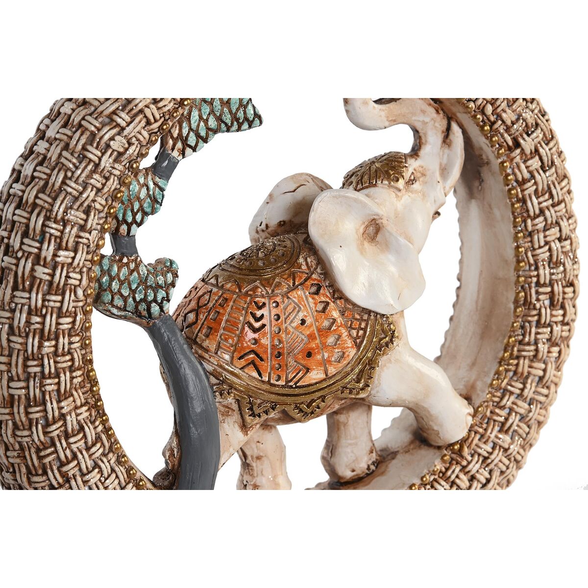 Prydnadsfigur DKD Home Decor 19,5 x 6,3 x 25,5 cm Elefant Beige Blå Kolonial (2 antal) - 2