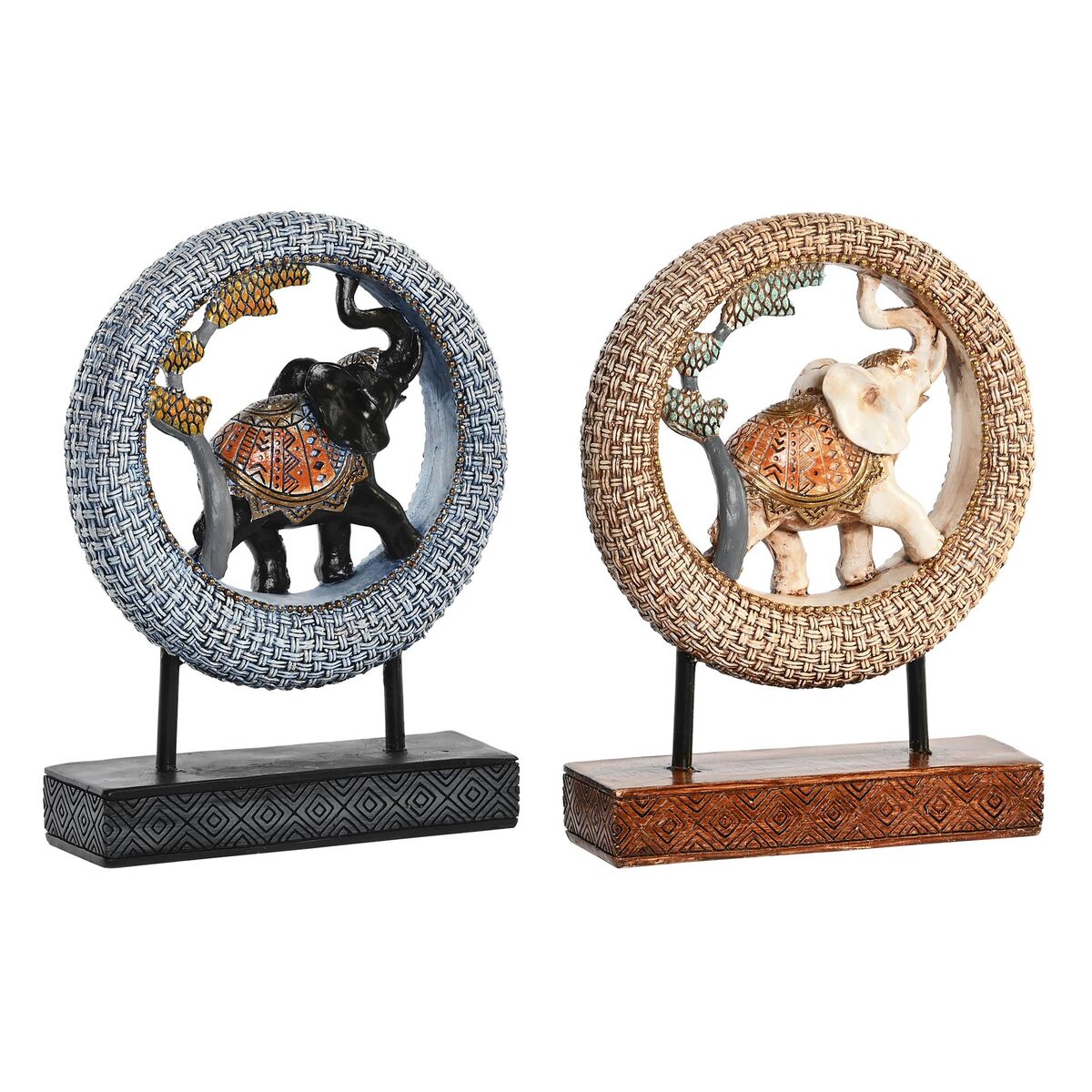 Prydnadsfigur DKD Home Decor 19,5 x 6,3 x 25,5 cm Elefant Beige Blå Kolonial (2 antal) - 3