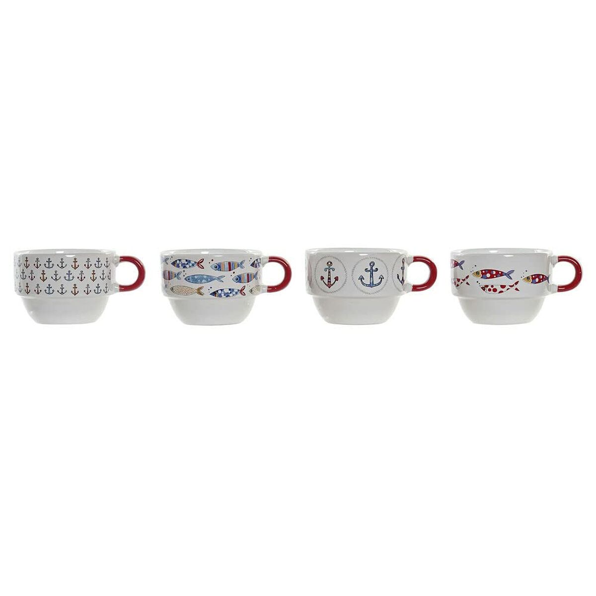 Set med kaffekoppar DKD Home Decor Röd Multicolour Metall Stengods Medelhavs 190 ml 4 Delar - 5