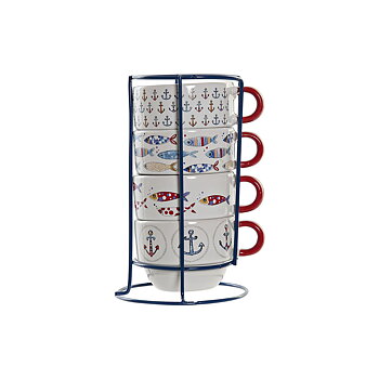 Set med kaffekoppar DKD Home Decor Röd Multicolour Metall Stengods Medelhavs 190 ml 4 Delar
