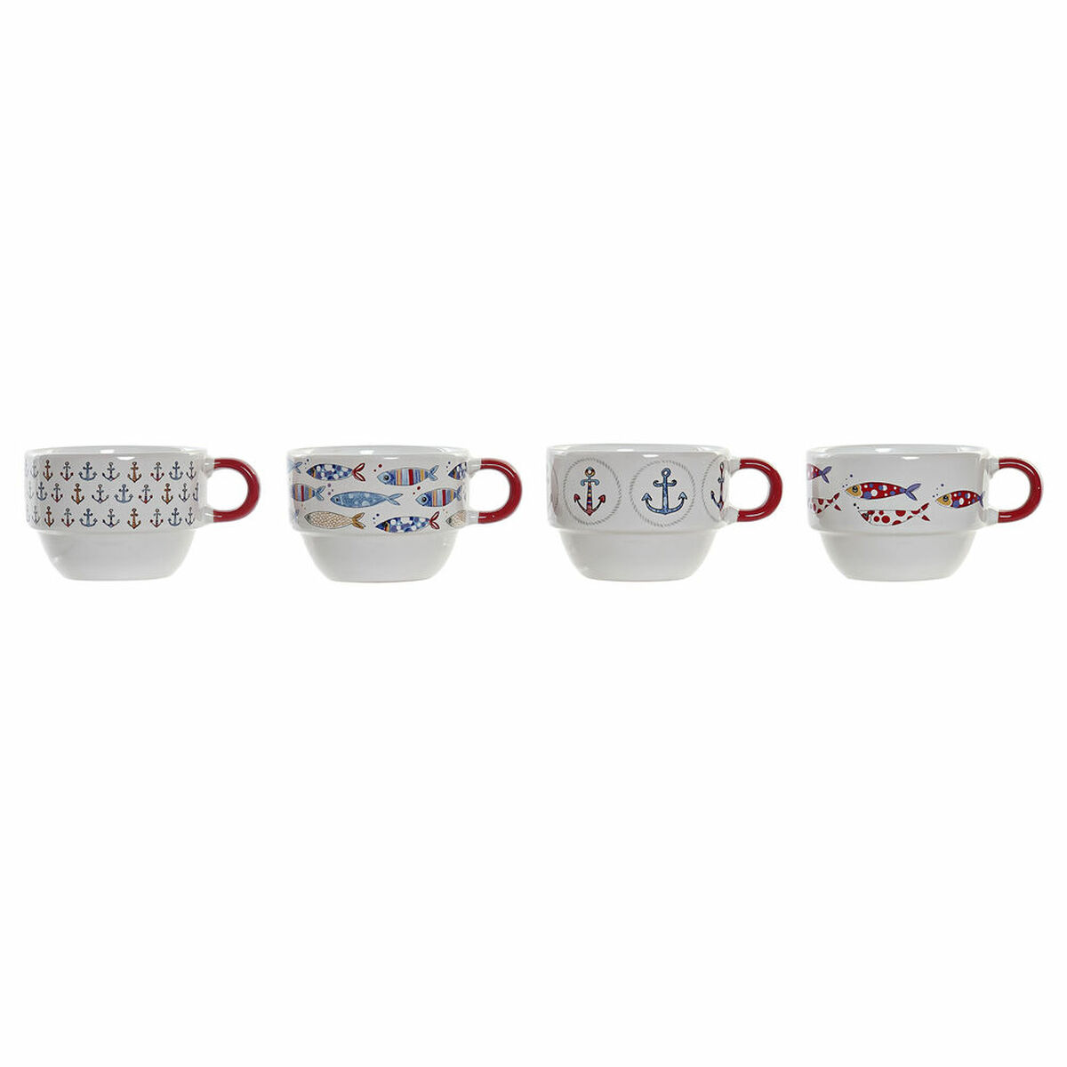 Set med kaffekoppar DKD Home Decor Röd Multicolour Metall Stengods Medelhavs 190 ml 4 Delar