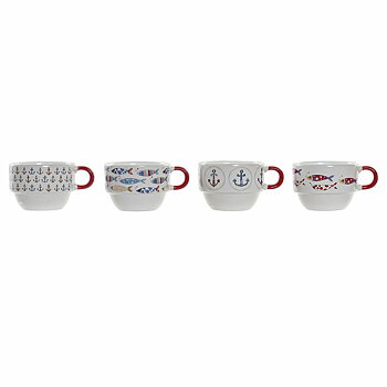Set med kaffekoppar DKD Home Decor Röd Multicolour Metall Stengods Medelhavs 190 ml 4 Delar