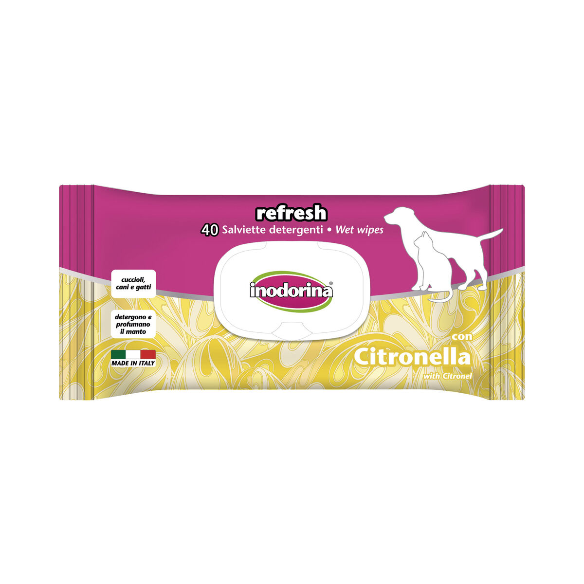 Våtservetter för husdjur Inodorina REFRESH Citronella